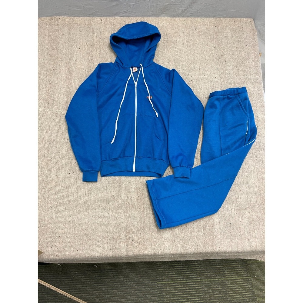 Vintage tracksuit mens medium Blue 1970s striped‎ sears set zip up